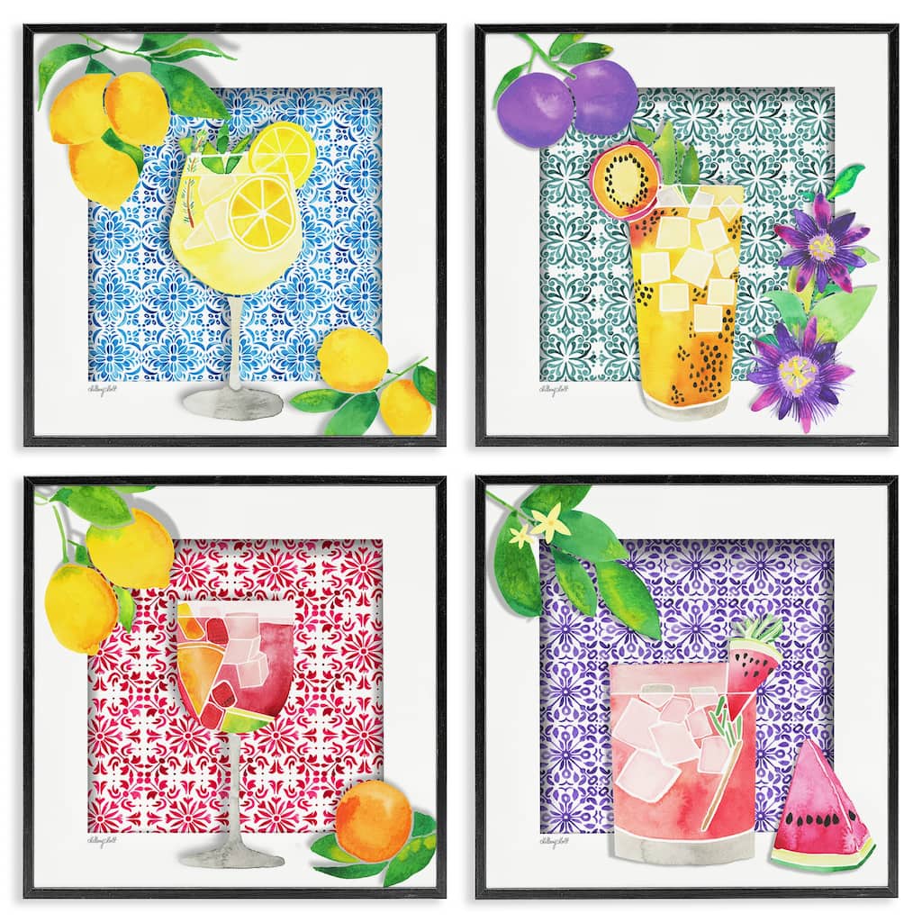 Stupell Bright Patterned Fruit Cocktails Framed Giclee Art Design By Hillary Holt (Set of 4)