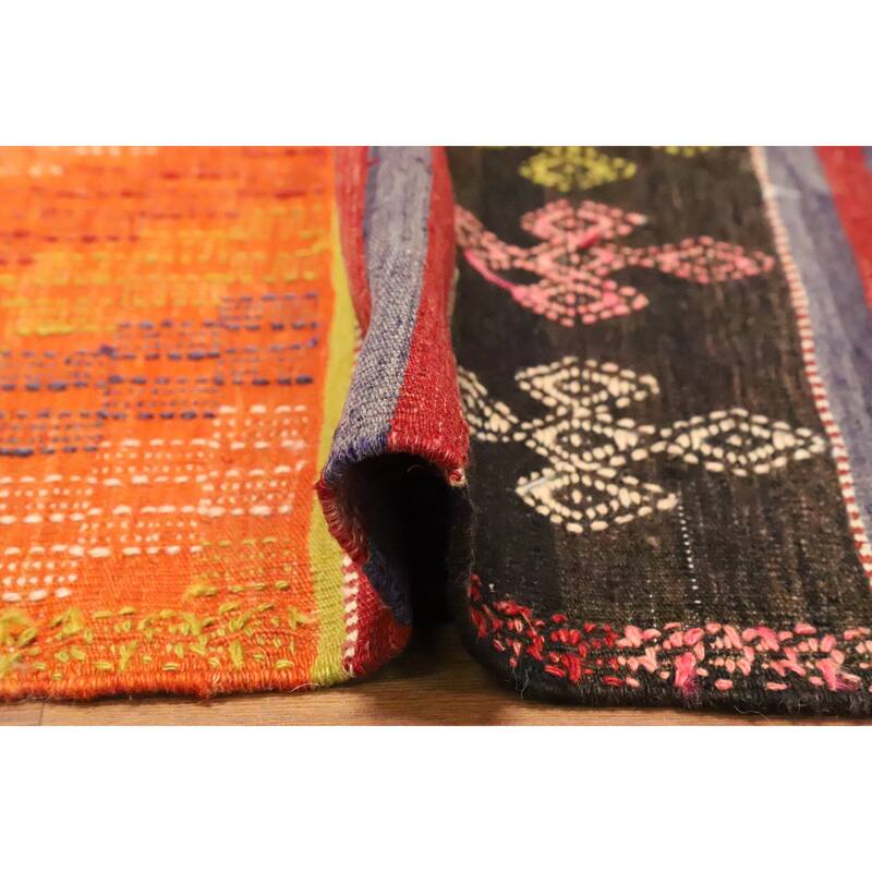 Hand Woven Oriental 100% Wool Carpet Southwestern Tribal Oranges & Rust Kilim Area Rug - 6' 9'' X 5' 10''