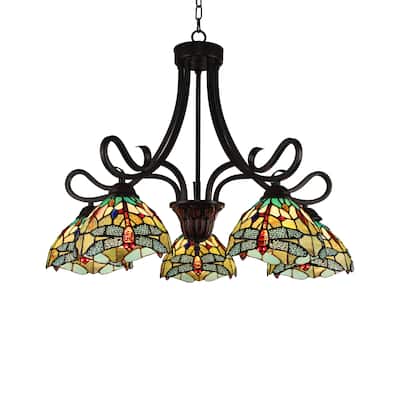 Tiffany-Style Dragonfly Design 5-light Dark Bronze Chandelier