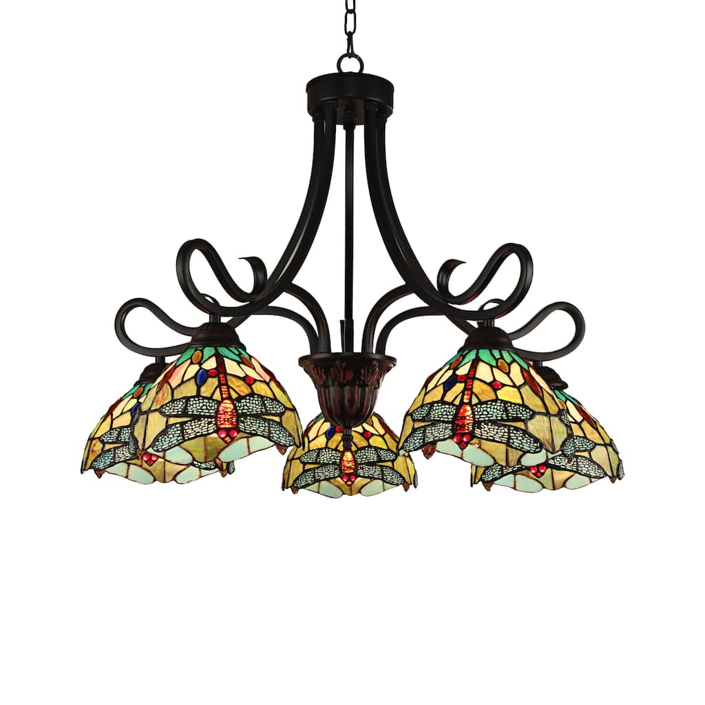 Tiffany-Style Dragonfly Design 5-light Dark Bronze Chandelier