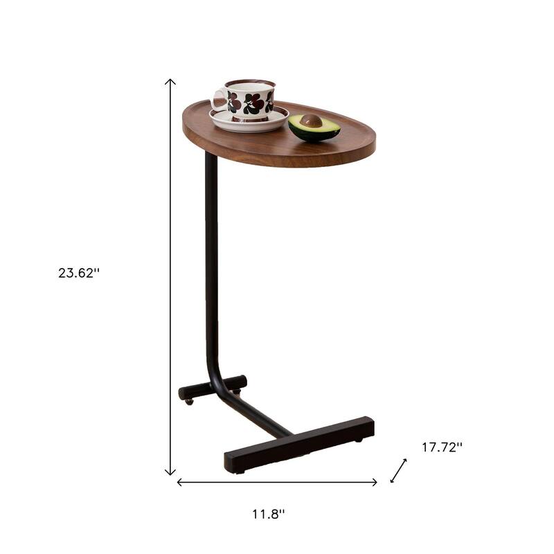 HomeRoots Set of Two Brown and Black Wood and Metal Oval End Tables - 11.80 in. x 23.62 in. x 17.72 in.