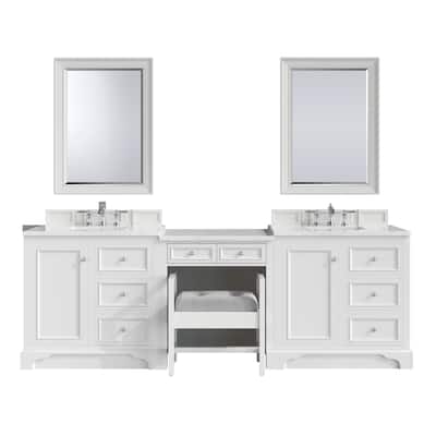 James Martin De Soto 102" Double Sink Bathroom Vanity Deluxe Set, Bright White with 3cm Eternal Jasmine Pearl Quartz Top