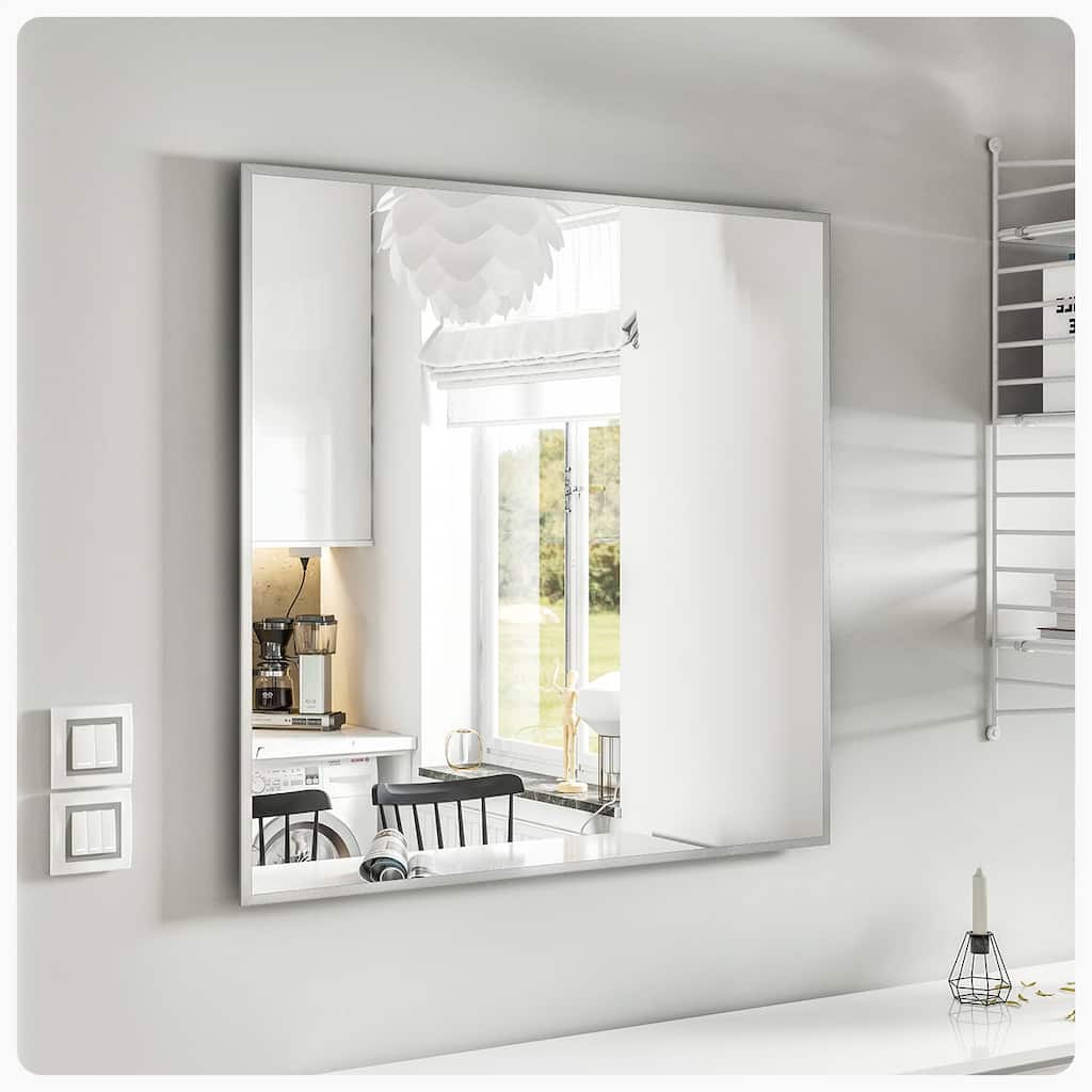 Eviva Sax 30" x 30" Square Brushed Nickel Metal Framed Mirror - Brushed Nickel