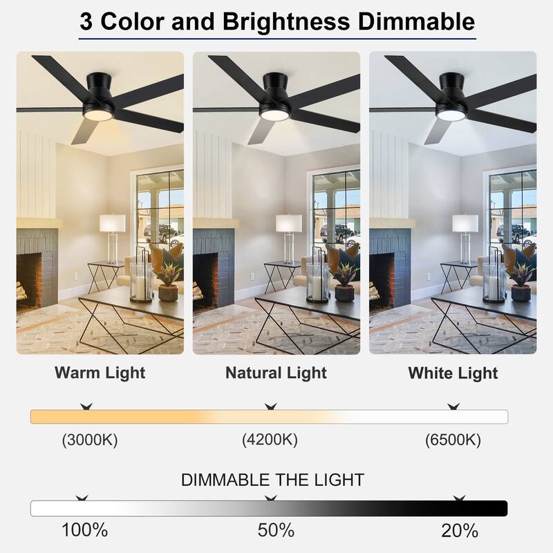 YUHAO AeroLite 48 in. Indoor White Low Profile Standard Ceiling Fan with Bright White Integrated LED Light Kit, Remote Included