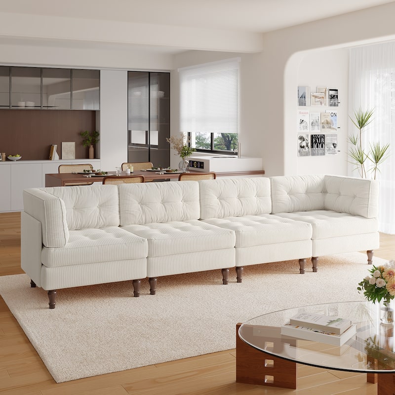 Madison Oversized Upholstered Corduroy Modular Sectional Sofa - Beige-4 Piece