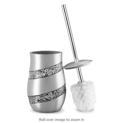 Creative Scents Silver Mosaic Toilet Bowl Brush and Holder Set - Gray