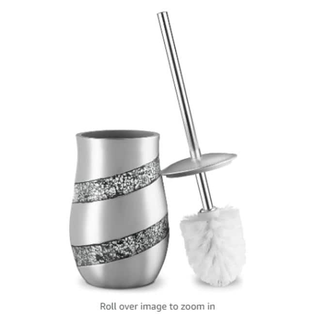 Creative Scents Silver Mosaic Toilet Bowl Brush and Holder Set - Gray