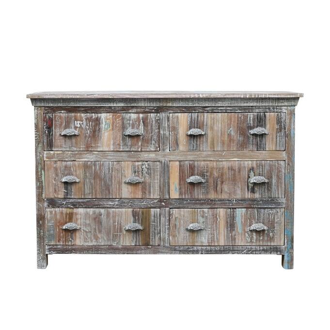 HomeRoots 60" White Solid Wood Six Drawer Double Dresser