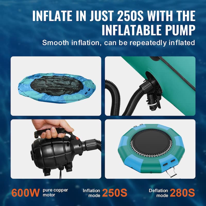 12ft Portable Inflatable Recreational Water Bouncer Trampoline with 3-Step Ladder and Electric Air Pump