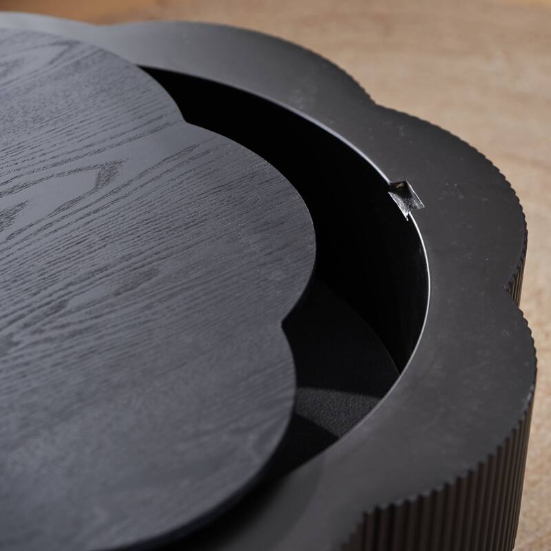 31.50" Modern Coffee Table with Storage, Flower Shaped Wood Storage Table Center Table