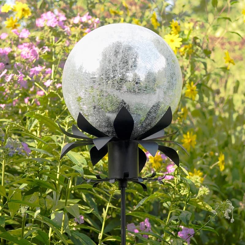 Achla Designs Petals Gazing Globe Ball Stand, 43 Inch Tall, Black Powder Coat Finish