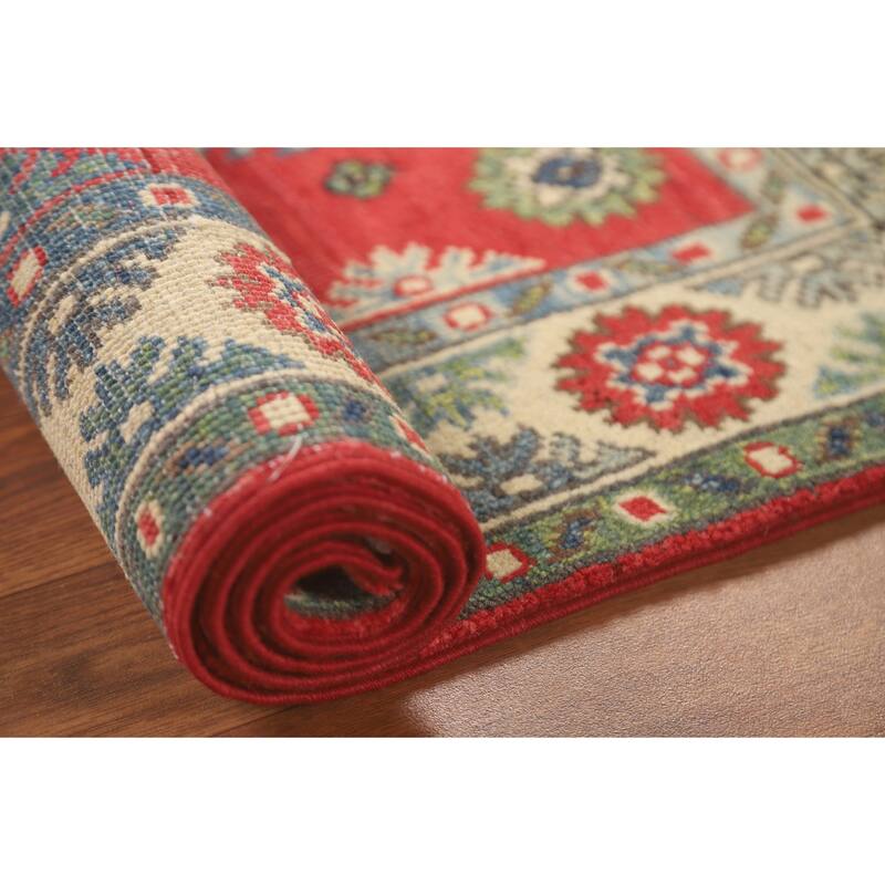 Traditional Kazak Accent Rug Hand-Knotted Red Wool Carpet - 2'7" x 4'0"