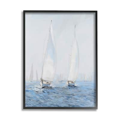 Stupell Beautiful White Sailboats Drifting Ocean Waves Painting Framed Wall Art - Grey
