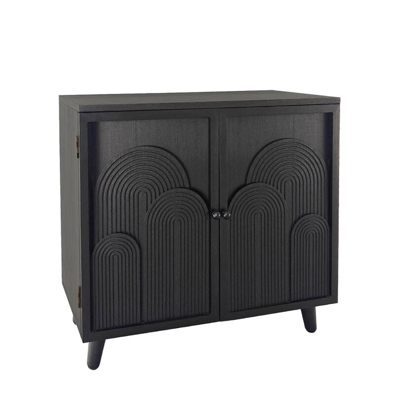 Roomfitters Modern Black Storage Cabinet with Embossed Geometric Door Design, 2-Tier