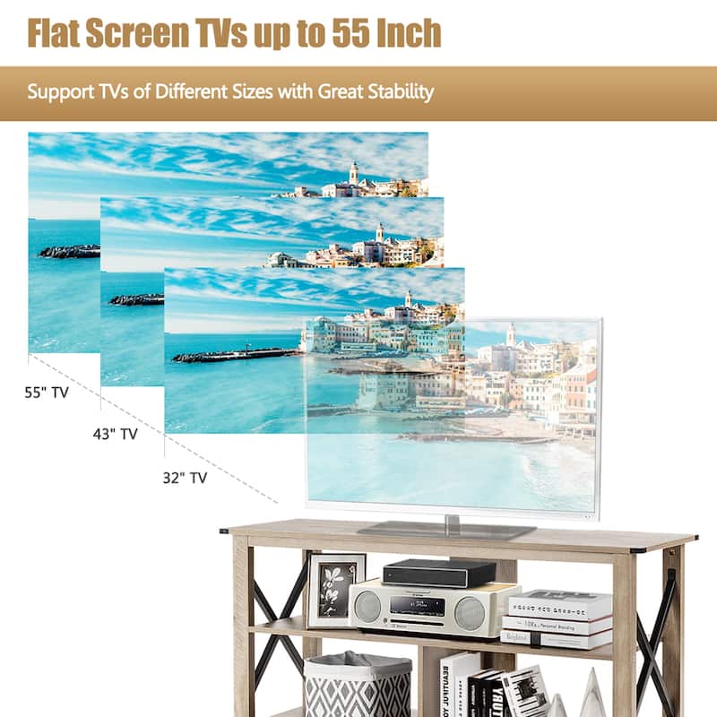 Gymax 3-Tier TV Stand Entertainment Center for TV's up to 55'' w/ Open - 47'' x 16'' x 23.5''
