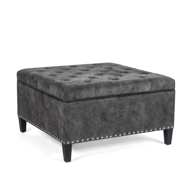 Adeco Large Square Footstool Fabric Storage Ottoman Bench