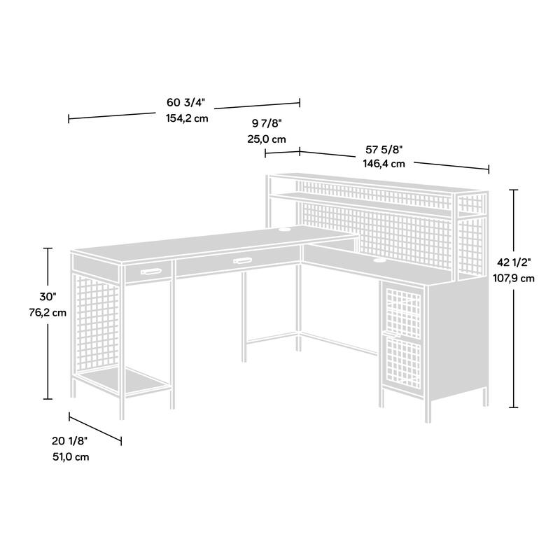 Engineered Wood Industrial L-Shaped Desk with 2 Drawers and Shelves, Brown