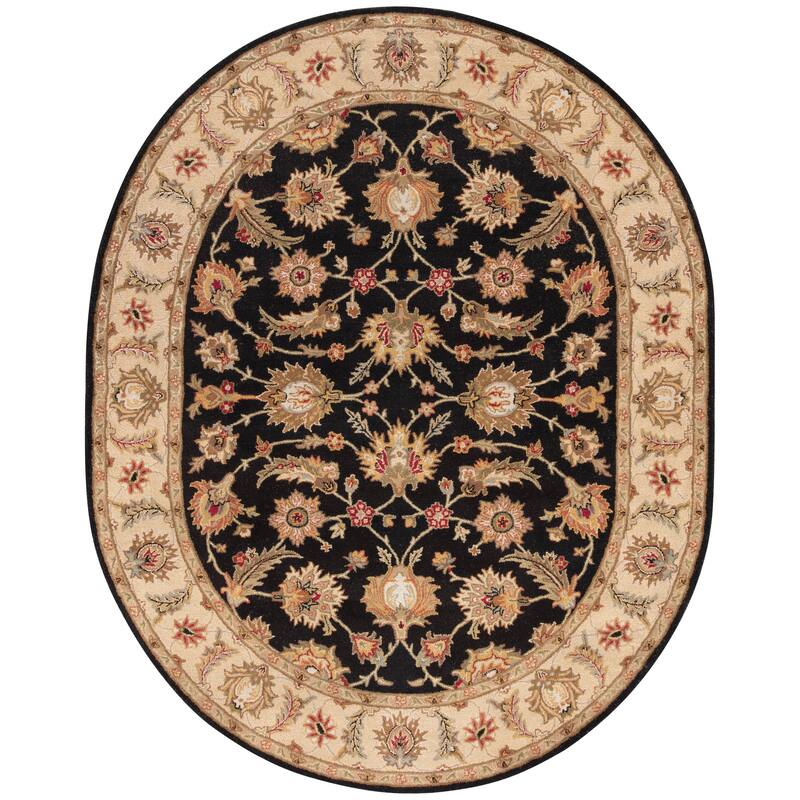 Skylar Handmade Floral Area Rug - 8' x 10' Oval - Black/Beige - Runner/Oval