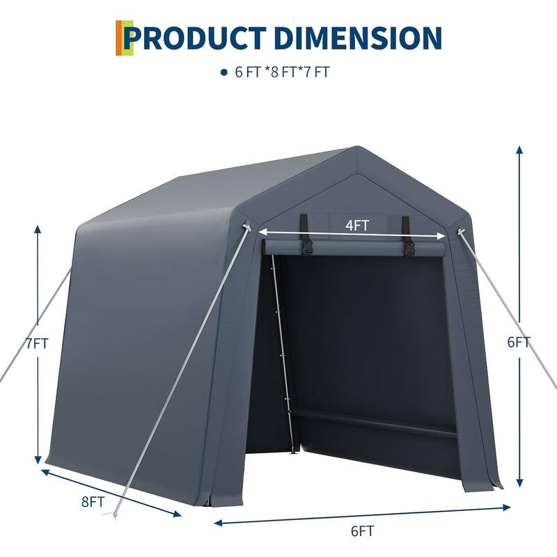 6x8 FT Portable Outdoor Storage Shed with 2 Roll-Up Zipper Doors & Vents, 240G Heavy-Duty Shelter Waterproof PE Tarp