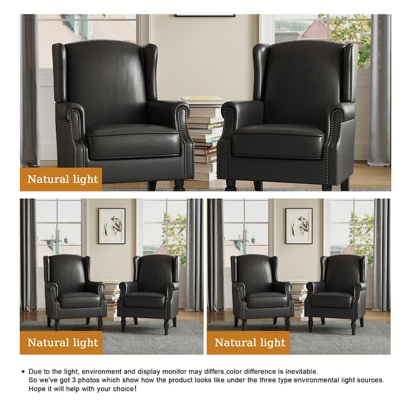 Upholstered Nailhead Trim Armchair Wingback Accent Chairs Set of 2