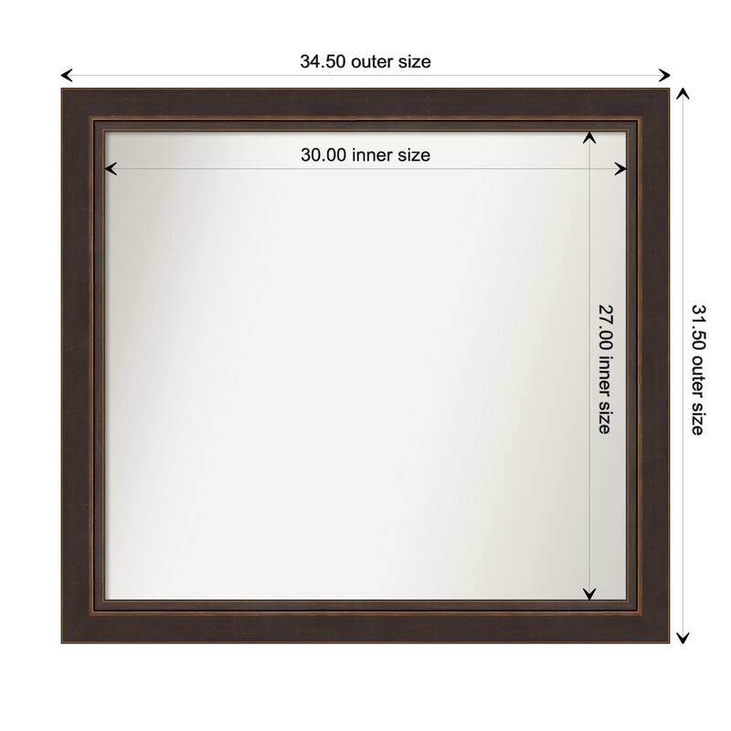 Lara Bronze Framed Non-Beveled Custom Wall Mirror, Bathroom Vanity Mirror - Outer Size: 34.5 x 31.5