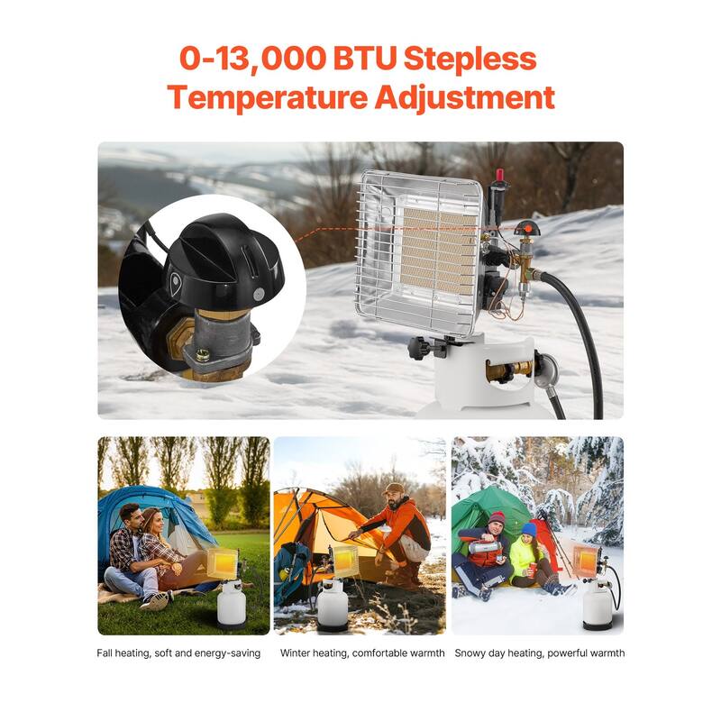 13000 BTU Propane Gas Heater with Stepless Temperature Control - 11.81 x 9.84 x 3.94 inches