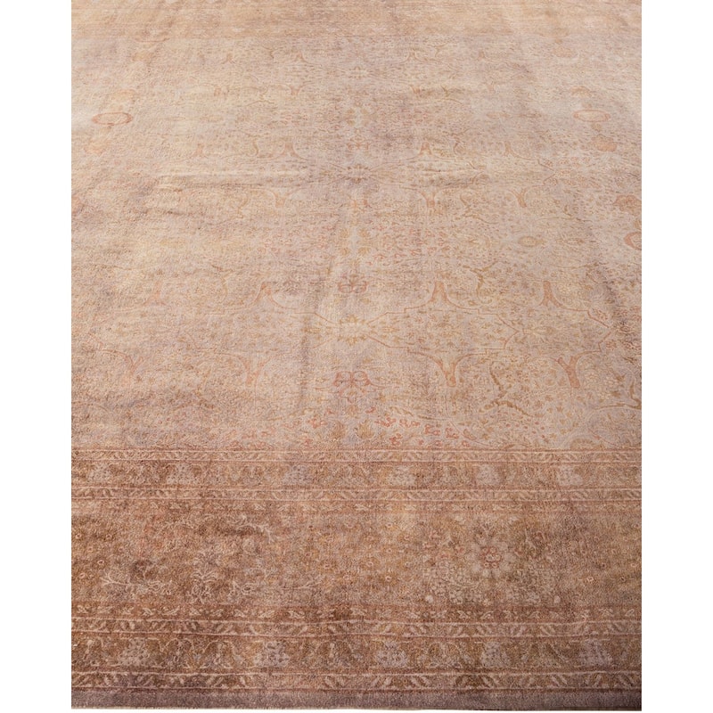 Overton Handknotted Wool Vintage Inspired Contemporary Overdyed Beige Area Rug - 15' 8" x 9' 3"