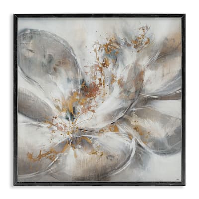 Stupell Abstract Flower Bloom Grey Gold Painting, 12x12, Framed Wall Art, Design by Third and Wall