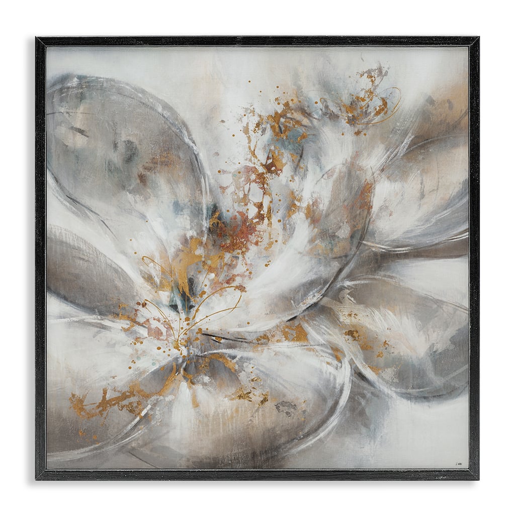 Stupell Abstract Flower Bloom Grey Gold Painting, 12x12, Framed Wall Art, Design by Third and Wall