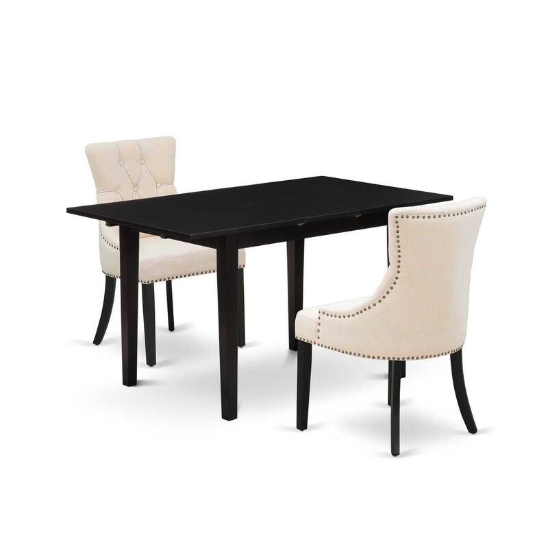 HomeStock 3-Piece Black Finish Rectangular Solid Wood Top with Butterfly Leaf Dining Table Set