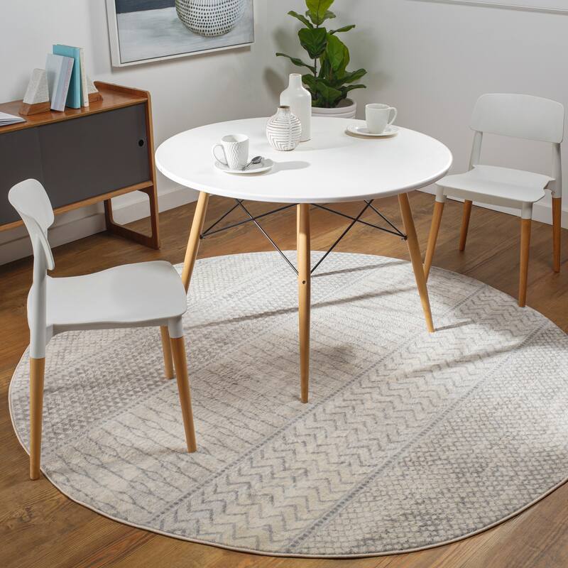 Artistic Weavers Lovato Bohemian Block Print Area Rug - 6'7" Round - Silver/Grey