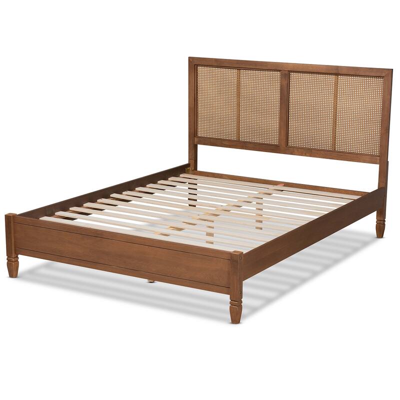 Redmond Walnut Wood and Synthetic Rattan Platform Bed