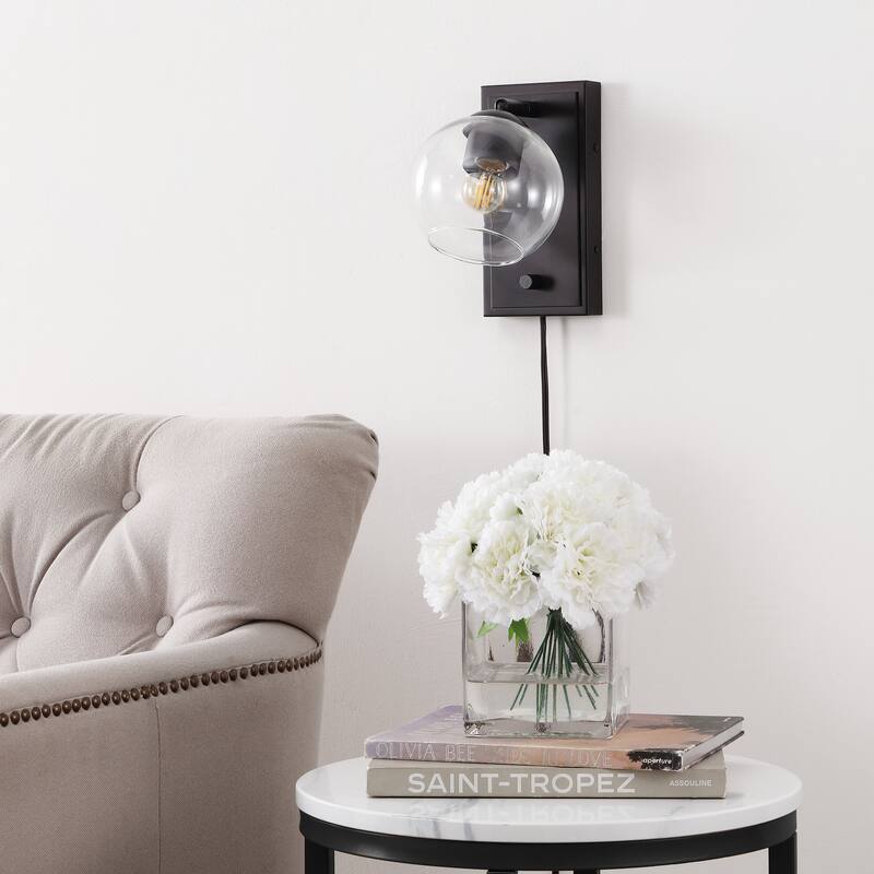 Thatcher 6" 1-Light Minimalist Modern Plug-In or Hardwired Adjustable Iron LED Wall Sconce with Rotary Dimmer, by JONATHAN Y
