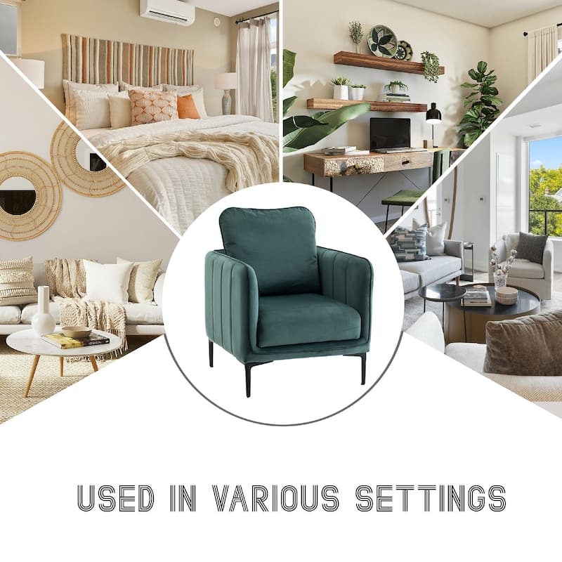 Nora Modern Velvet Accent Chair for Bedroom with Metal Legs