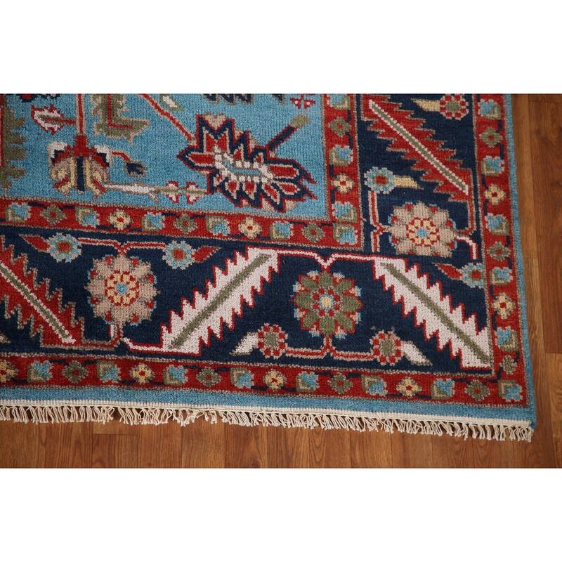 Light Blue Oushak Oriental Area Rug Hand-Knotted Wool Carpet - 8'2"x 9'10"