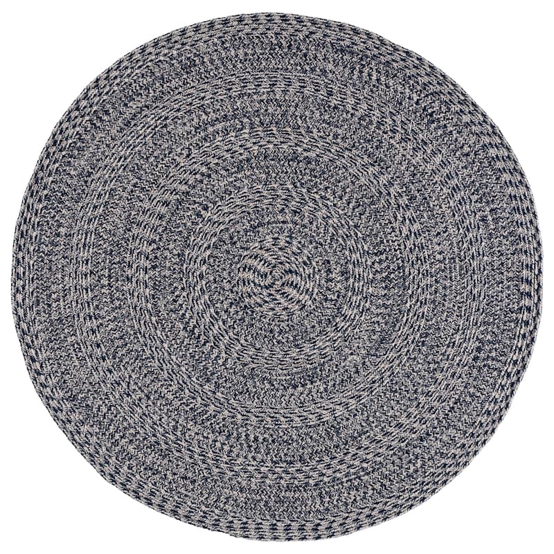 SAFAVIEH Handmade Braided Fatimah Washable Indoor/Outdoor Rug - Weather Resistant & Easy Cleaning - 5' Round - Navy/Ivory