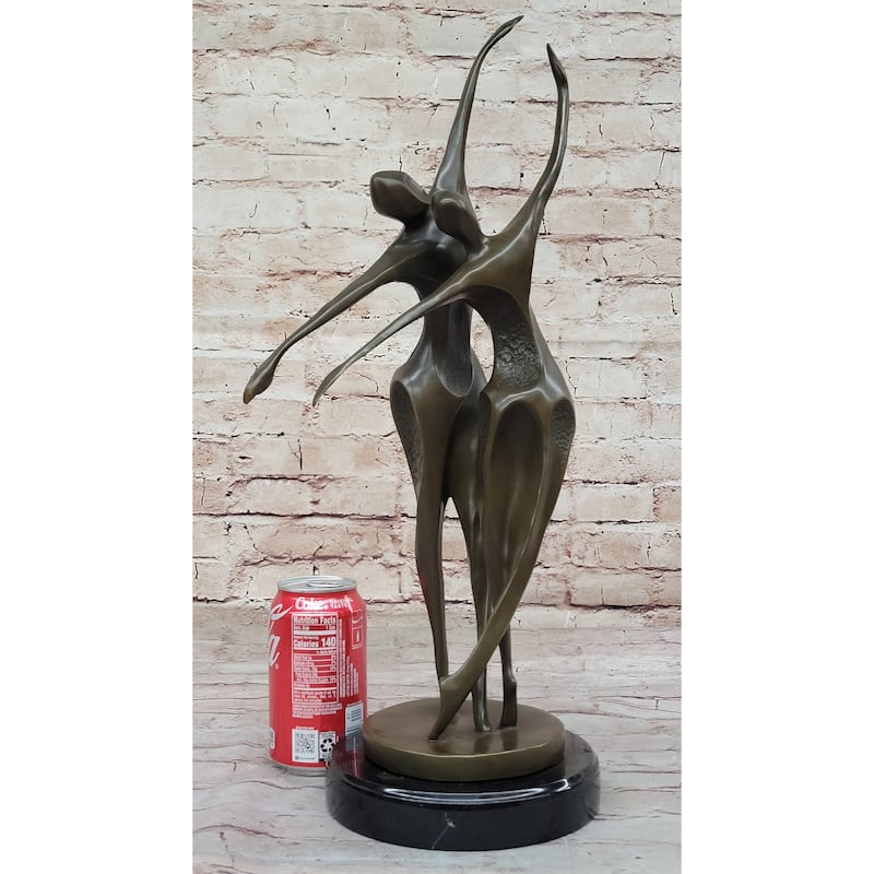 Dancing Couple Romantic Bronze Modernist Sculpture Statue On Marble Base Signed
