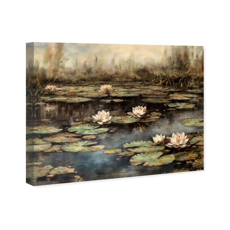 Wynwood Studio Canvas Nature and Landscape Vintage Water Lily Art Brown and Dark Brown Traditional Wall Art Canvas Print