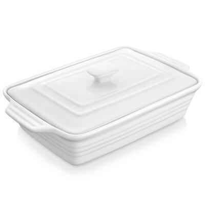 4.4 Quart Baking Dish With Lid, Porcelain Casserole dish with Lid, 13 x 9 Lasagna Pan Deep with Lid,Bakeware With Handle