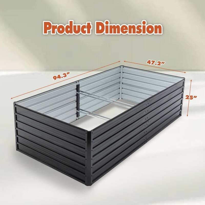 8X4X2ft Galvanized Raised Garden Bed Kit, Rectangular Large Metal Deep Root Planters for Outdoor Plants