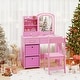 preview thumbnail 3 of 18, Gymax Kids Vanity Set Princess Makeup Desk & Chair w/ Mirror & Lights