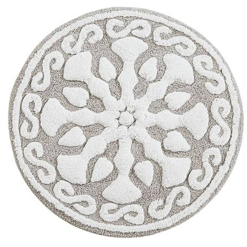 HomeRoots 25" Taupe And White Cotton Round Medallion Bath Rug