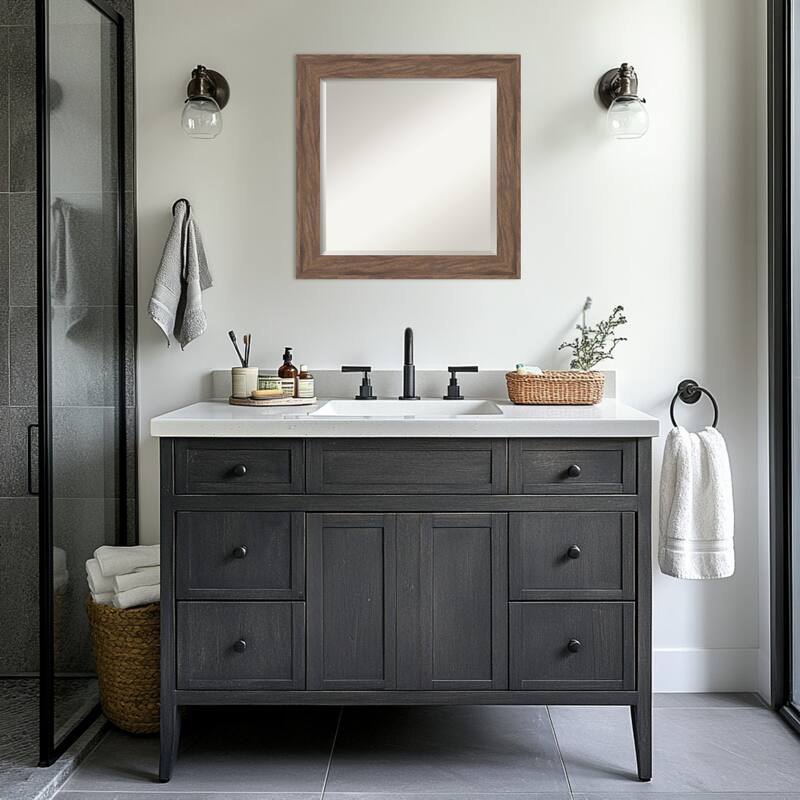 Pia Medium Brown Beveled Framed Bathroom Vanity Wall Mirror - Pia Medium Brown