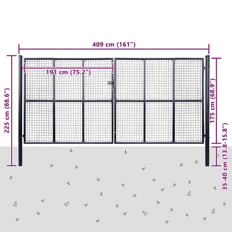 vidaXL Mesh Garden Gate Galvanised Steel 157.5x78.7" Grey - 163.4 x 98.4"