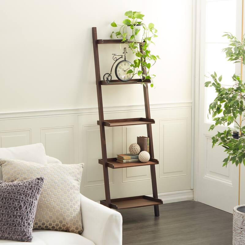 White or Brown Wood 5 Shelves Shelving Unit