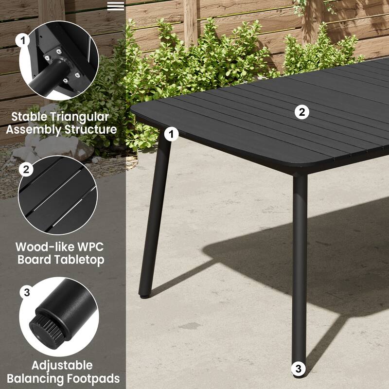 7-piece Patio Dining Set Outdoor Aluminum Rectangular Table with Umbrella Hole and Stackable Chairs