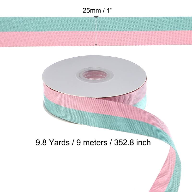 9.8 Yards Christmas Striped Ribbon, Ribbon Candy Roll - Pink/Green - 9.8 Yards x 1"