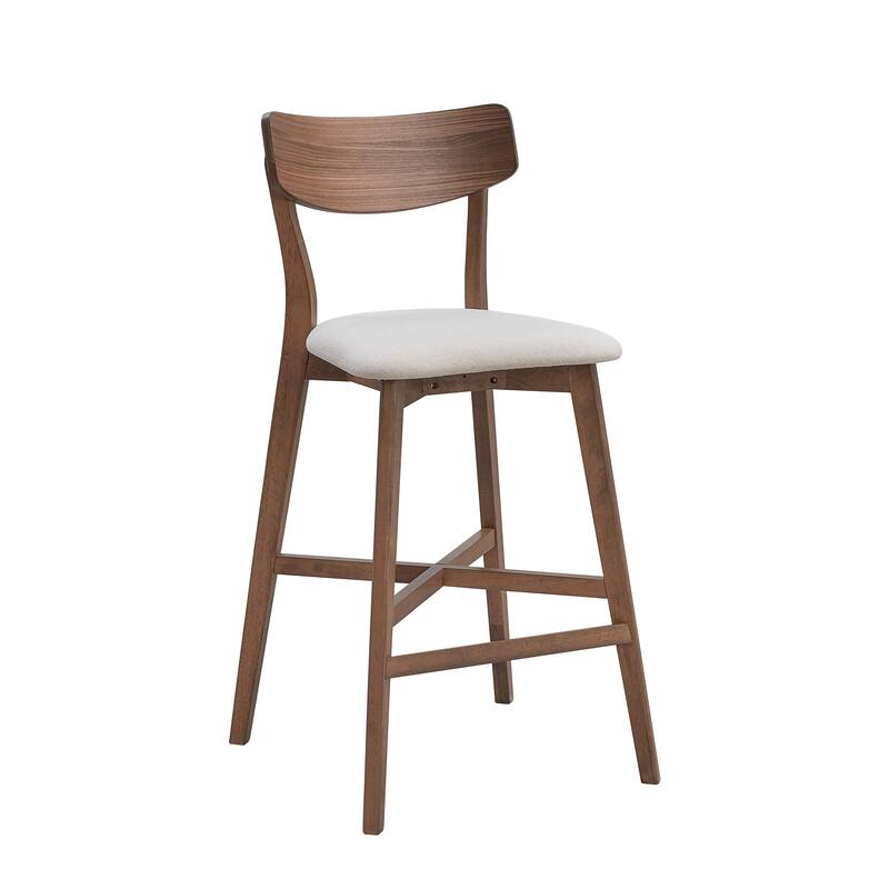 2-Piece Bar Chair Set, Solid Rubber Wood Frame, Upholstered Counter Stools with Footrest