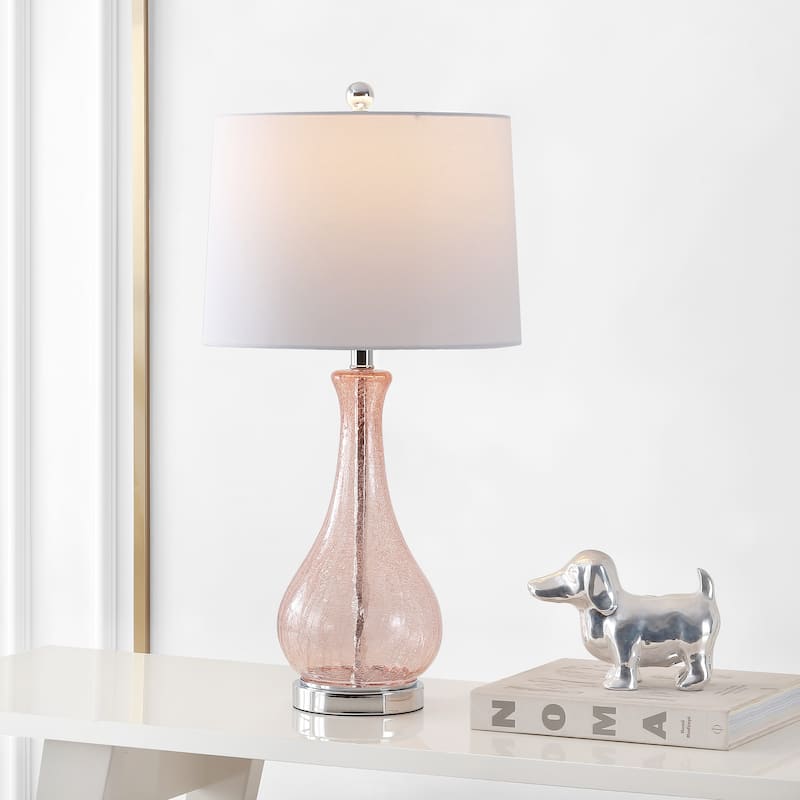 SAFAVIEH Lighting Finnley 28-inch Crackle Glass LED Table Lamp. - 14" W x 14" D x 28" H - Blush