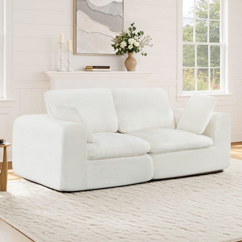 Spruce & Spring Compressed Modular Sectional Boneless Sofa for Living Room - Cream-2PC
